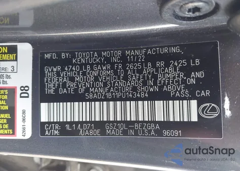 2023 Lexus Es 350 from USA, damaged, VIN 58ADZ1B11PU143484